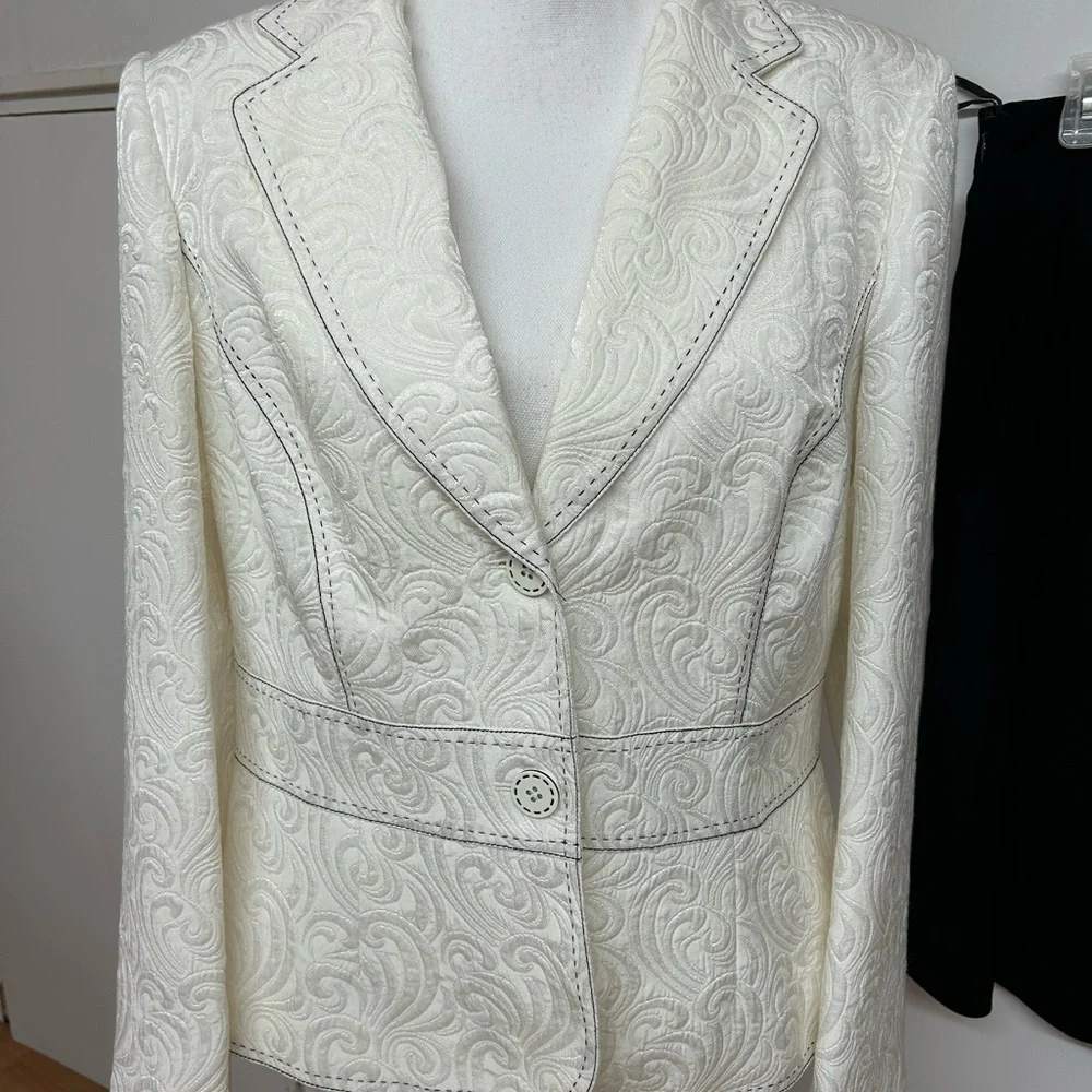 John Meyer Ivory Embroidered Blazer with Black Skirt.Size 12